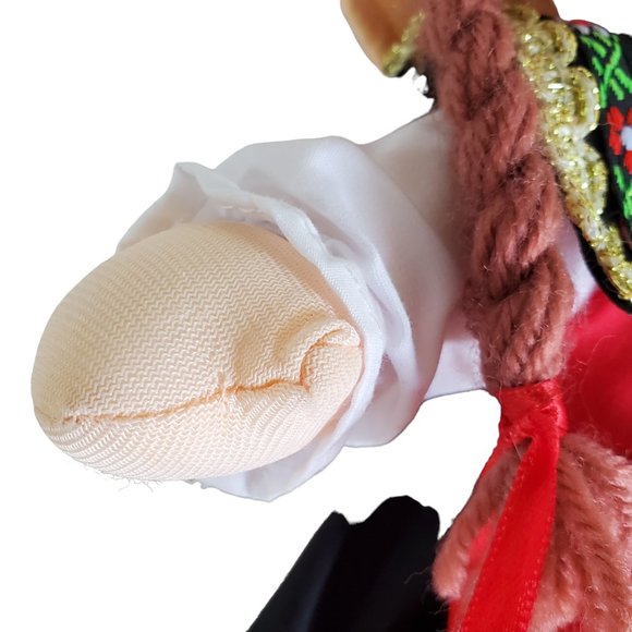 German Girl Doll Plush Stuffed Cloth Red Braided Yarn Hair Ethnic Costume Dress - Picture 4 of 10